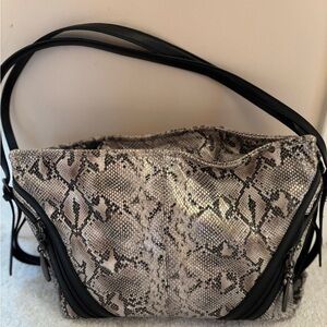 Sharif Black and Cream Snake Print Shoulder Bag